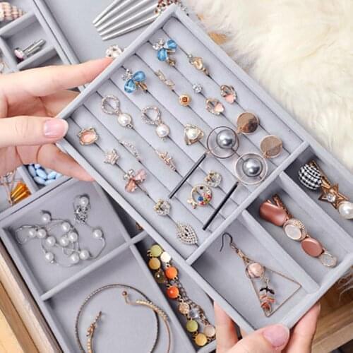 1PC Fashion Portable Velvet Jewelry Storage Tray Ring Necklace Display Box Holder