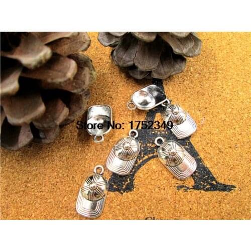 15pcs--Baseball Cap Charms, Antique Tibetan silver Tone 3D Detail baseball cap pendants/charms 19x10mm