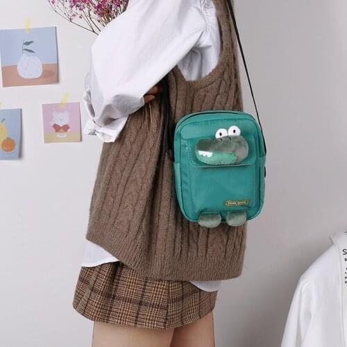 2021 New Trend Mobile Phone Storage Messenger Shoulder Bag Vertical Square Candy Color Nylon Cloth Cute Pet Dinosaur Bag