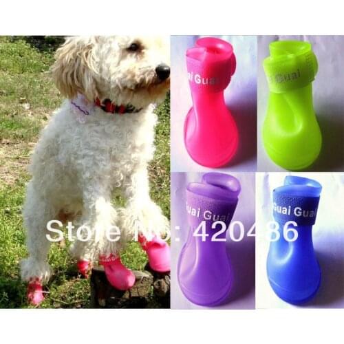 Hot sale 4pcs/lot Pet Dog Shoes PU pvc slip-resistant waterproof dog shoes pet shoes wellsore shoes Free Shipping