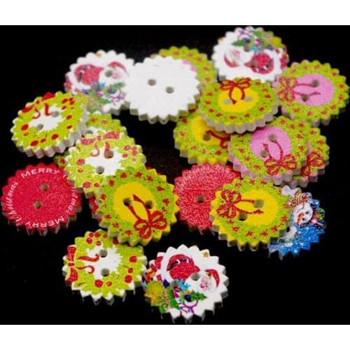 50PCs Wooden Sewing Buttons Scrapbooking Christmas Type Mixed 2 Holes Costura Botones Decorate bottoni botoes