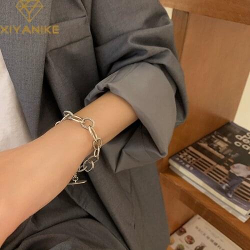 XIYANIKE 925 Sterling Silver Big Circle Stitching Bracelet Female Fashion Retro Temperament Simple All-match Jewelry Accessories
