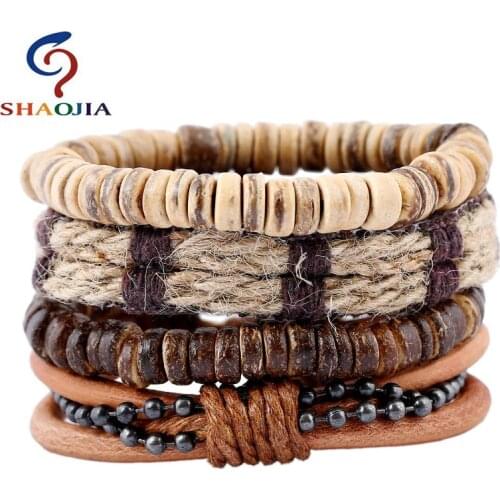 Hot Selling 1Set 4pcs Leather Bracelets Men For Women Punk Braided Adjustable Cuff Vintage Jewelry Wholesale Pulseras Hombre