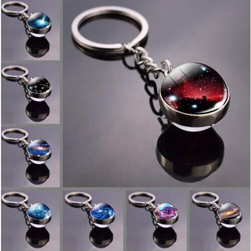 Galaxy Keychain Glass Ball Pendant Glass Cabochon Jewelry Solar System Planet Key Chain Stars Nebula Outer Space Keyring Gift