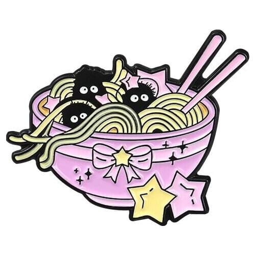 Japanese Ramen Soot Sprite Hard Enamel Pin Spirited Aways Brooch Anime Fan Collectible Medal Kawaii Fashion Gourmet Pins Gift