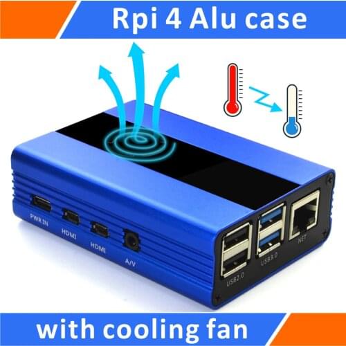 Raspberry Pi 4 Model B Aluminum Alloy Case With Cooling Fan Blue