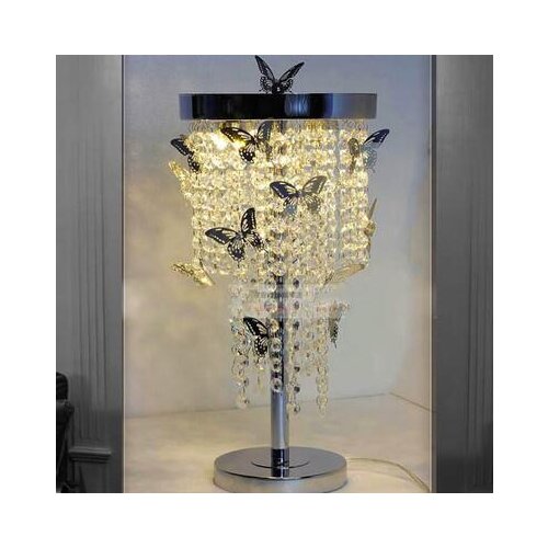 Crystal table lamp bedside lamp bedroom led butterfly lamp stainless steel crystal living room dining table lamp romantic lamp