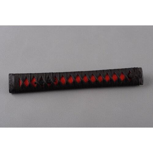 Delicate Sword Accessories Handle Tsuka for Japanese Katana with Black Silk Ito & Genuine Red Rayskin & Alloy Fuchi Kashira