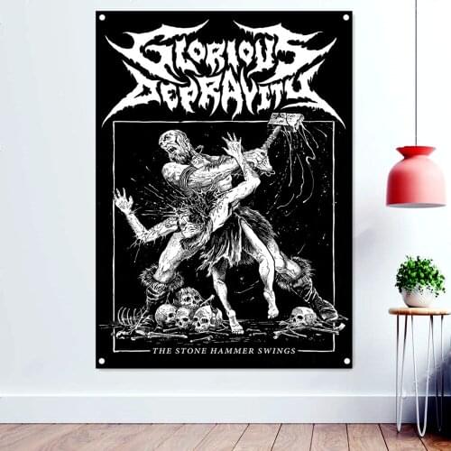 The Stone Hammer Swings Scary Bloody Flags Tapestry Dark Art Poster Banners Wall Painting Black/White Skull Wallpaper Home Decor