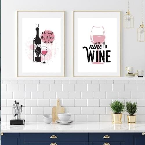 Glass Canvas Painting,Working Nine To Wine Poster, Kitchen Wall Art Picture,The Bottle Food Decorate