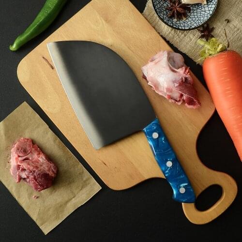XYj Chinese Butcher Kitchen Knife Stainless Steel Cooking Knife Blue Resin Full Tang Handle Camping Knife Parcel Survive Knife