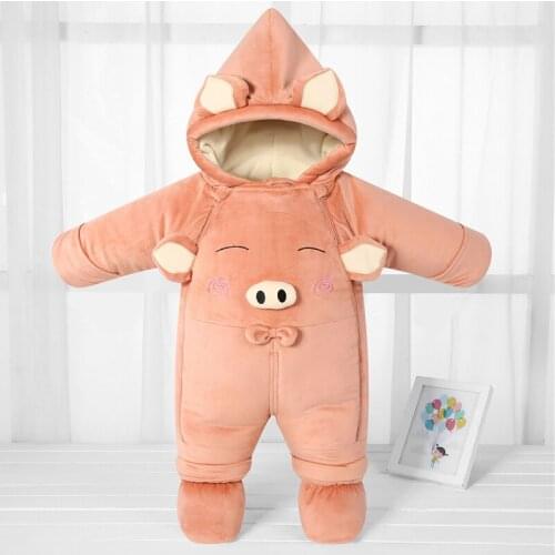 2020 Winter Cartoon Newborn Onesie Hooded Warm Baby Romper Foot Cover Toddler Boy Jumsuits Cotton 0-3 Kids Snowsuits Clothes