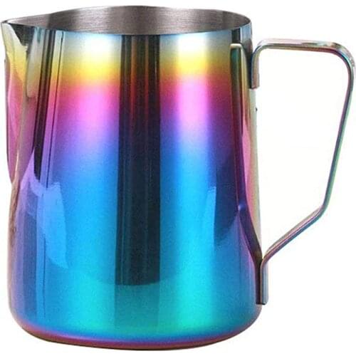 Milk Frothing Pitcher Stainless Steel 350ml 600ml Rainbow Custom Espresso Coffee Pitcher Barista Latte Cappuccino Cream Jug