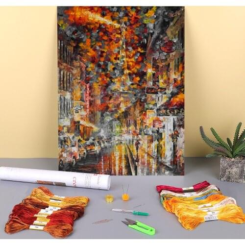 Night In Paris Printed Canvas 11CT Cross Stitch Embroidery Set DMC Threads Painting Needlework Knitting Craft Different Sales