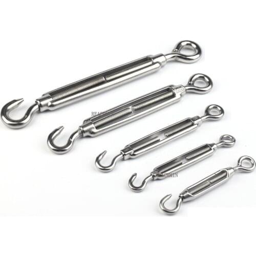 304 Stainless Steel M4 M5 M6 M8 M10 M12 M14 M16 M20 Hook Eye Wire Rope Tensioner Marine Rigging Hook Eye Turnbuckles Hardware