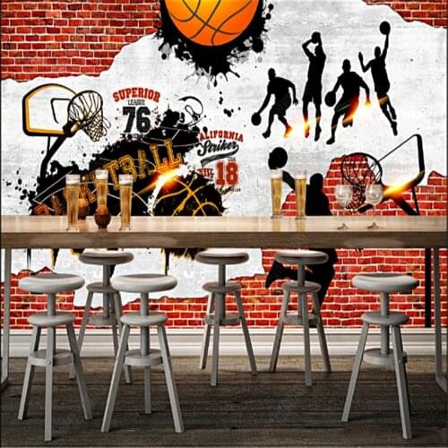 Nostalgic Cement Wall Mural NBA Ink Basketball Bar Wallpapers Industrial Decor Restaurant Background Wall Paper Papel De Parede