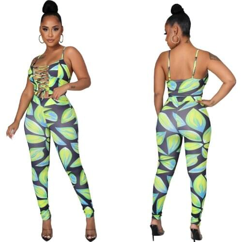 2021 Summer New Womens Sexy Printed Lace-Up Blouse Two-Piece