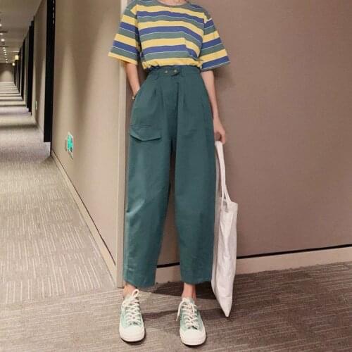 Autumn 2021 New Korean Version of Ins Harun Broad-legged Pants Hundred Work-wear Casual Pants Loose Nine-point Pants Girl