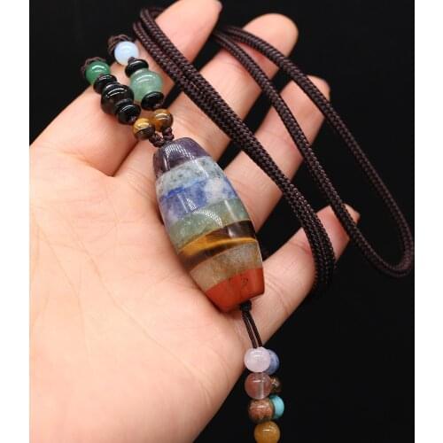 Natural Stone Agates Quartz Crystal Wax Thread Necklace Pendants Accessories for Women Gift Size 20x43mm Length 70cm