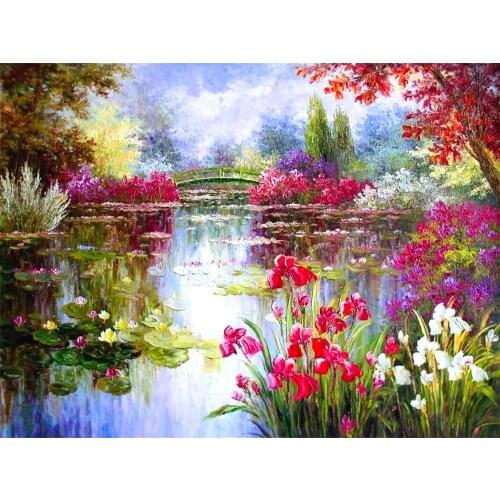 Landscape Flower DIY 11CT Embroidery Cross Stitch Kits Craft Needlework Set Printed Canvas Cotton Thread Home Decoration Sale