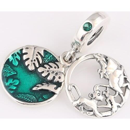 Simba Timon Pumbaa Dangle Charm 925 Sterling Silver Green Enamel Animel Pendant Beads Fit Bracelet For Jewelry Making