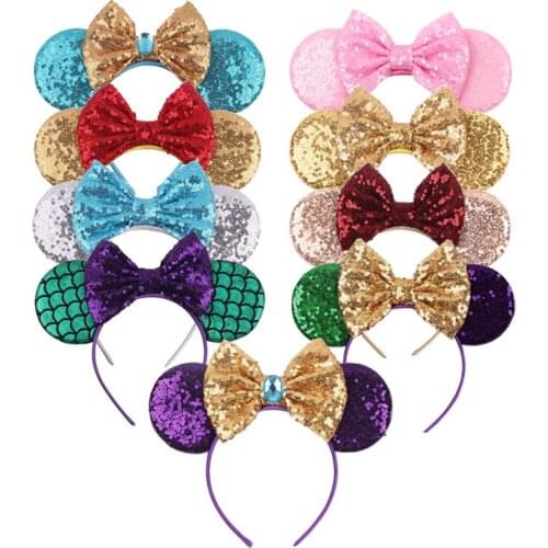 Girls Glitter Sequins Hairband Rhinestone Mouse Ears Bow Headband Mujer Kids Party Hair Accessories Women Headwear Head Hoop