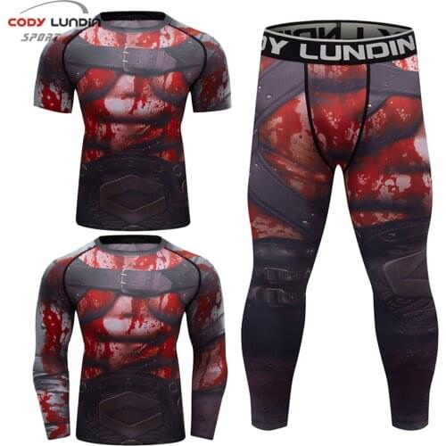 Men MMA Rashguard Jiu Jitsu Jerseys+Pants Sport Fitness MMA T Shirt Boxing Set Gym Rash Guard Fightwear Boxeo Muay Thai Shorts
