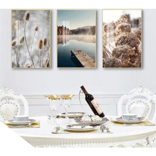 Print Nordic Style Wall Art Picture Home Decoration Fog Autumn Forest Lake Canvas Painting Scandinavian Poster Nature Landscape