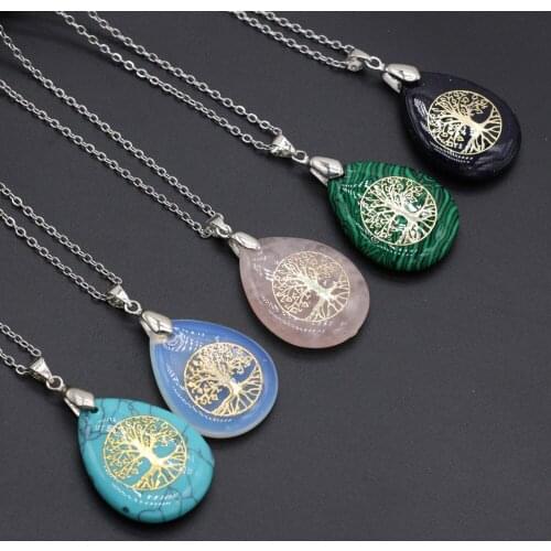Seven Chakra Reiki Healing Necklace Tree of life Waterdrop Stone Rope Choker Necklace Wholesale Charms Jewelry for Women Men
