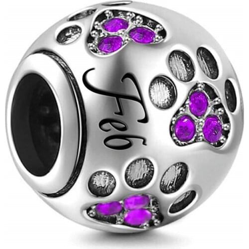 Hot Sale Silver 12 Color Birthstone Charm Fit Original 3mm Bracelet&Bangle Making Fashion DIY Jewelry For Women February