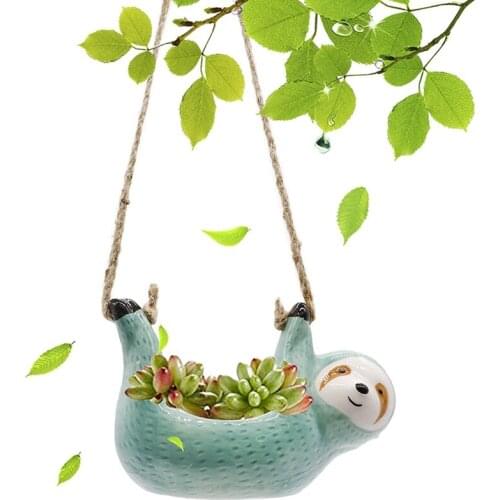 Nordic Wall Hanging Ceramic Vase Sloth Flower Pot Chlorophytum Potted Plant Animal Cute Animal Planter Home Garden Decoration