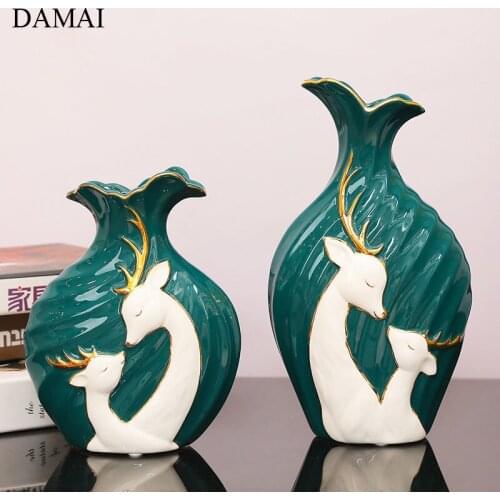 Nordic Elk Vase Home Decor Flowers Vases Golden Stroke Ceramic Plant Pots Decorative Ornament Living Room Decoration Accessories