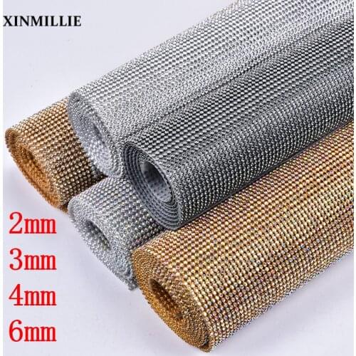 Rhinestone Applique 2mm 3mm 4mm 6mm Clear Crystal AB Trim Roll Hotfix Adhesive Silver/Gold Base Mesh DIY Wedding Accessories