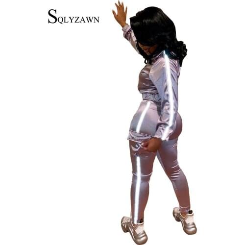 Reflective Strip Patchwork 2 Piece Set Women Tracksuit Jacket Pants Pink Set Jogging Femme Sportwear Matching Set Two Piece XXL