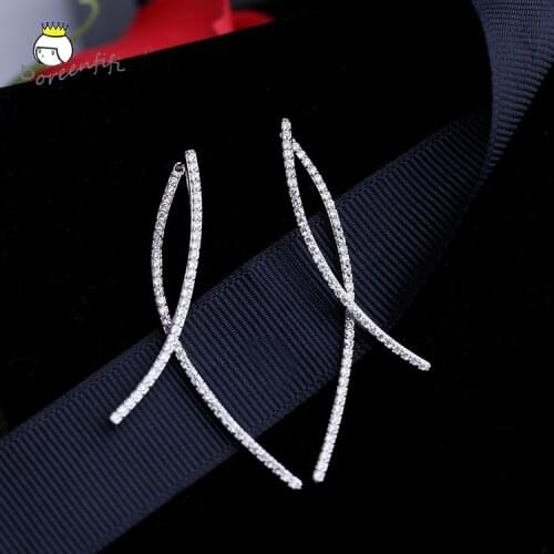 Jewelry for Women Full Zircon Long S925 Sterling Silver Earrings Jewelry Line Cross Earrings Stud Earring Tassel Dangle Earrings