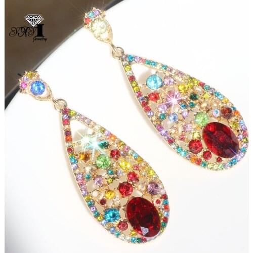 YaYi Jewelry Fashion Multi Glass Rhinestone Dangle Crystal Earring Girls Lady Womens long Ear Studs Hoop Gem Earrings Gift
