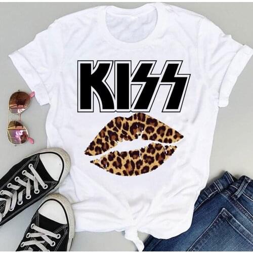 Women Cartoon Leopard Lip Sexy Cute Clothing Fashion Print Graphic Summer Short Sleeve Female Clothes Tops Tees Tshirt T-Shirt