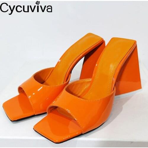 Green Leather high heel Sandals Women Chunky heel Slippers Women Open toe Summer Flip Flops Party Shoes Designer Slides Slippers