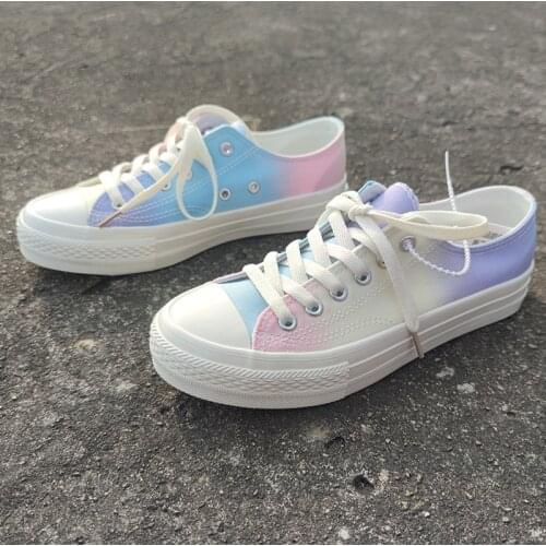 2021 Women Gradient Color Changing Shoes Low-top Canvas Shoes Fashion Lace up flat Walk Casual Sneakers Woman Vulcanize Shoes