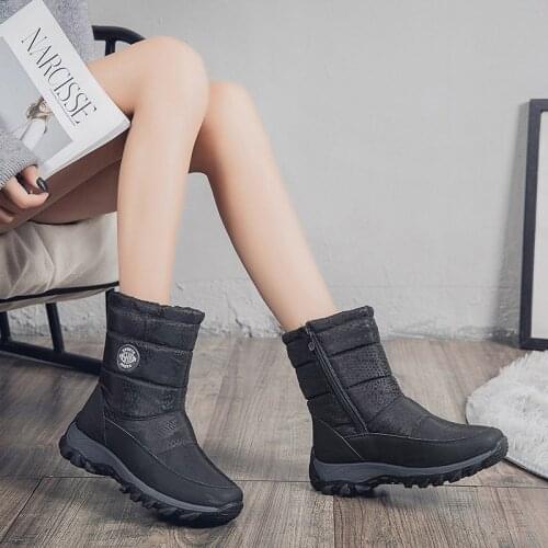Women boots winter 2021 solid color waterproof zipper snow boots women shoes warm plus velvet thick ankle boots plus size