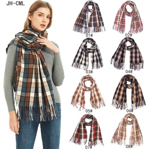 2021 Women Black white plaid Scarf Oversize Cashmere Scarves Ladies Shawl Wrap Winter Pashmina Female Hijab Headband Muffler