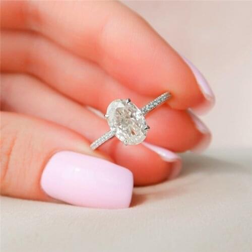 10*7mm 2.5carat Lab Grown Moissanite Diamond Oval Cut Womens Ring Real 14K White Gold Luxury Half Etenity Band Engagement Rings