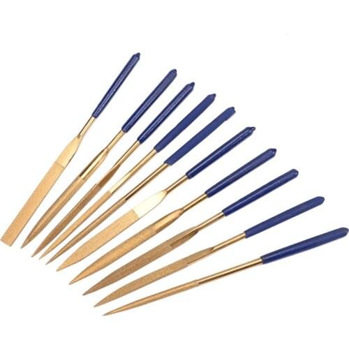 10PCS Mini Needle Files Set Titanium Coated Diamond Flat Round File Tool for Ceramic Metalworking Woodworking