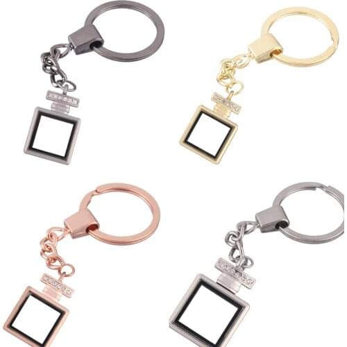 10pcs/lot Mixed perfume bottle alloy crystal twist Memory Living Magnet Glass Key Ring Keychains Locket fit for Floating charms