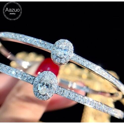 Aazuo Real 18K White Gold Real Natrual Diamonds 1.10ct Water Drop Bangle For Woman Upscale Trendy Wedding Engagement Party