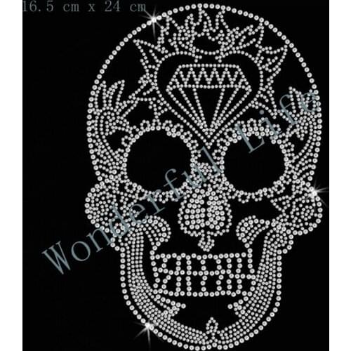 Free shipping Skull Diamante Motif Rhinestone Transfer Hotfix