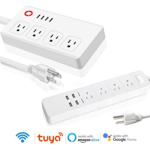 BR/US Power Strip Plug Tuya Wifi Smart Power Strip 4 Outelets Electric Socket With USB Voice Remote Control Alexa Google Home
