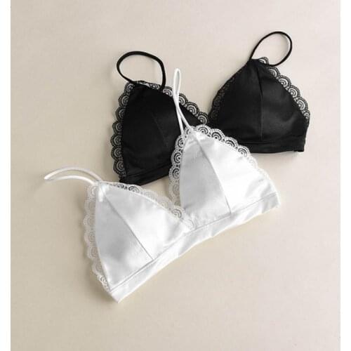 Bra Soft White Silk Bralette Comfortable Wireless Women Bra Triangle Lace Bralette Brassiere Sexy Ladies Bras For Women Crop Top