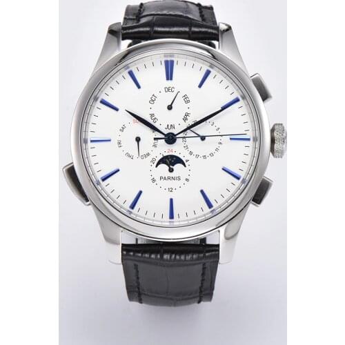 Parnis 45mm Men Watch Automatic Mechanical Blue Scale Calendar Mens Watches montre homme luxe grande marque 2020 with box man