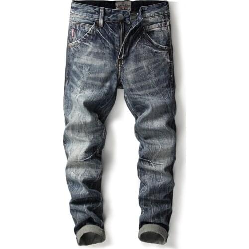 Newly Vintage Designer Fashion Men Jeans High Quality Straight Slim Fit Retro Ripped Jeans For Men Classical Cotton Denim Pants